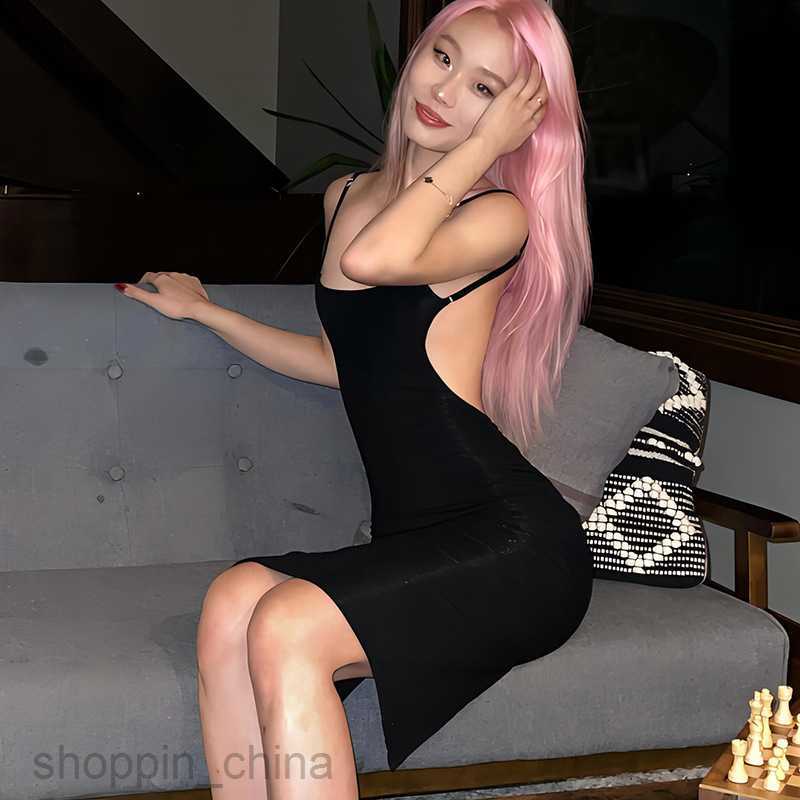 Basic Casual Women Dresses Fengxin Women's Wear Solid Color Royal Sister Style Sexy Backless Mid length Suspended Dress for Woman