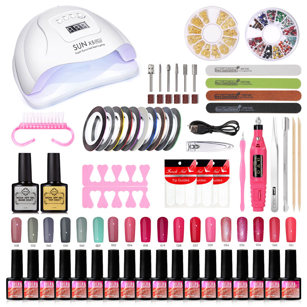 HALAIMAN Complete Nail Art Set Cabin Uv Led Nail Gel Polish Drying Lamp Nail Drill Machine For Manicure Nail Parts Glitter Kits