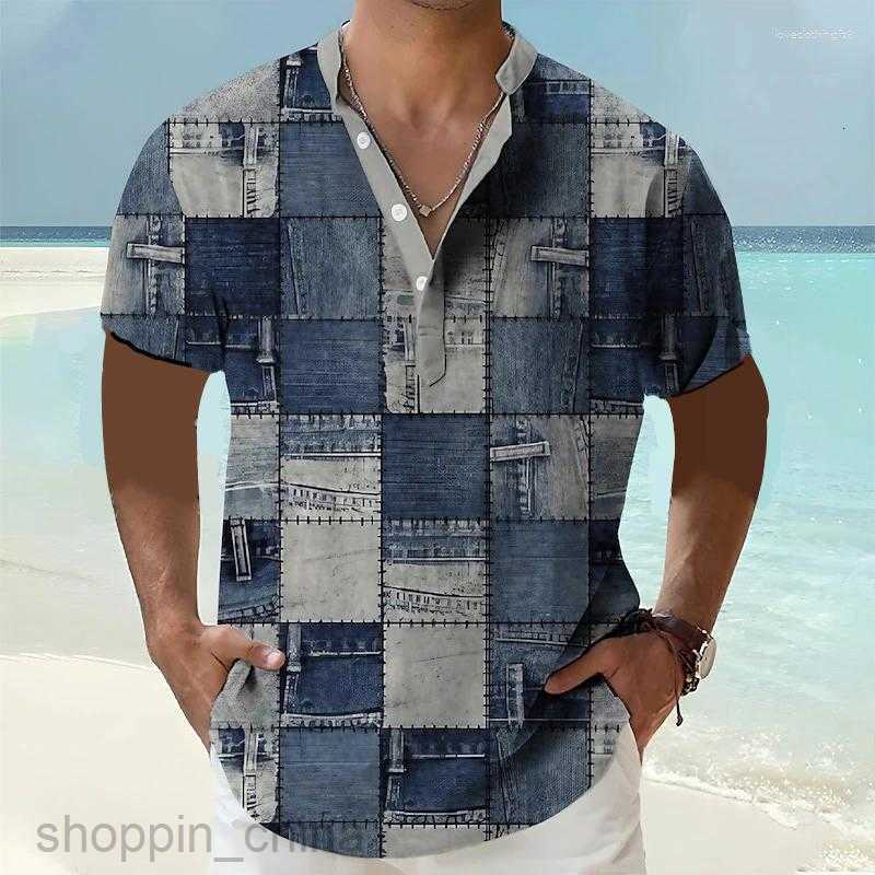 Men's Casual Shirts Vintage Shirt For Men Patch Pattern 3D Print Funny T Summer Short Sleeve Clothing Button Down Tops G05