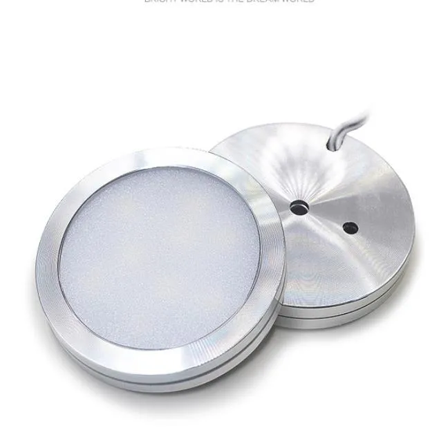 Under Cabinet Lamp 2W DC12V Aluminum LED PUCK LIGHT for Bedroom Closet Showcase Wardrobe Cupboard Bookcase Nightlights LL