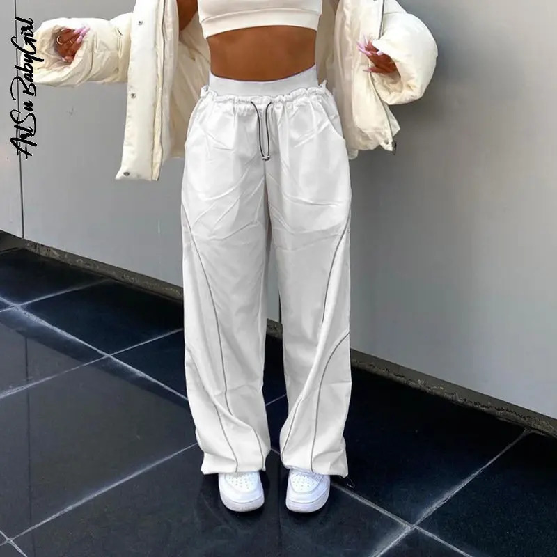 White Pants Wide Leg Trousers Women Sweatpants Jogging Y2k Streetwear Women Fashion Clothing Solid Cargo Pants High Waist Pants 240530