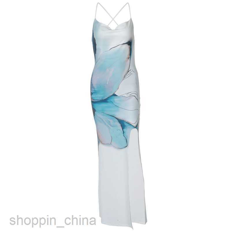 Basic Casual Women Dresses Women's clothing summer new fashion print backless split vacation casual camisole dress for women