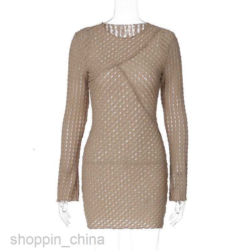 Basic Casual Dresses New Dress Fashion Slim Fit Versatile Long Sleeve Sexy Hole Wrapped Hip Short Dress for Women