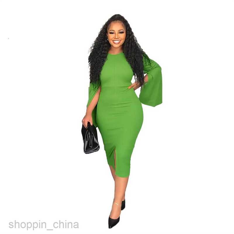 Basic Casual Women Dresses women's solid color casual round neck split sleeve slim fitting dress