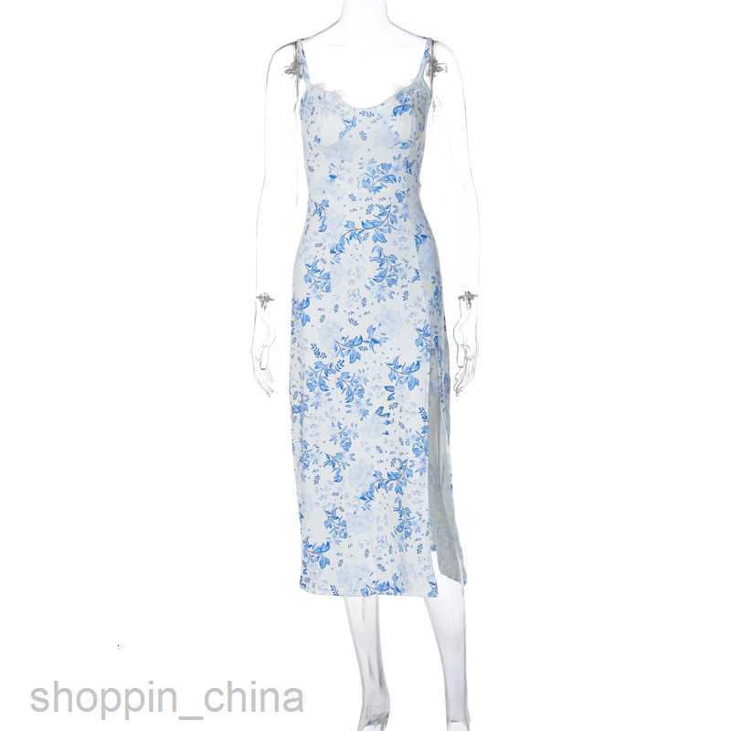Basic Casual Women Dresses Summer Explosive New Small Flower Split Sling Dress for Women