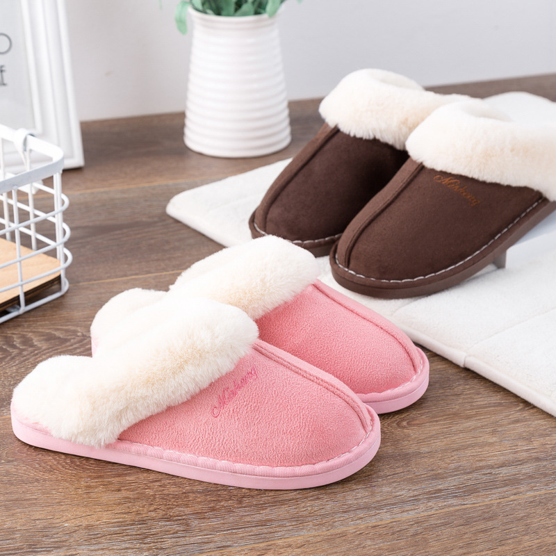 2020 Faux Suede Home Women Full Fur Slippers Winter Warm Plush Bedroom Non-slip Couples Shoes Indoor Ladies Furry Slipper 4 ry