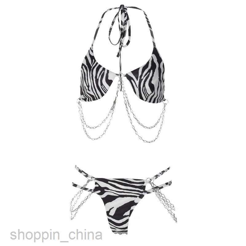 Women's Sexy Swimwear Women's Spring New Print Sexy Lace Chain Two Piece Fashion Set for Women