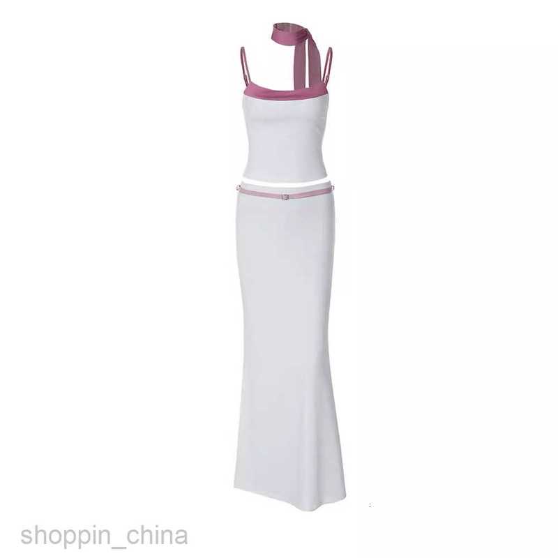 Two Piece Dress Sets Women's clothing summer new fashionable contrasting color suspender vest two-piece long skirt set for women