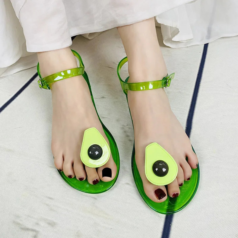 Women Fruit Jelly Sandals PVC Flat Flip-flop Sandal Ladies Summer Outdoor Fashion Non-slip Buckle Strap Beach Shoes Slides 240612