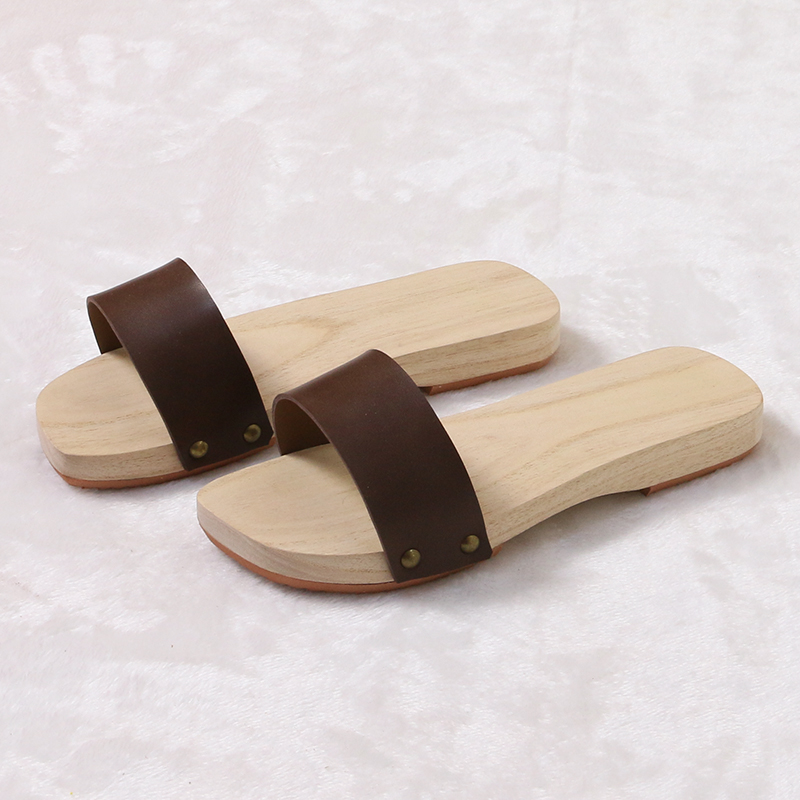 Wooden Sandals - Leather Flat Heel Japanese Geta for Women & Men, Solid hot Color Summer Flip Flops/Slippers, Cosplay Shoe, Plus Size