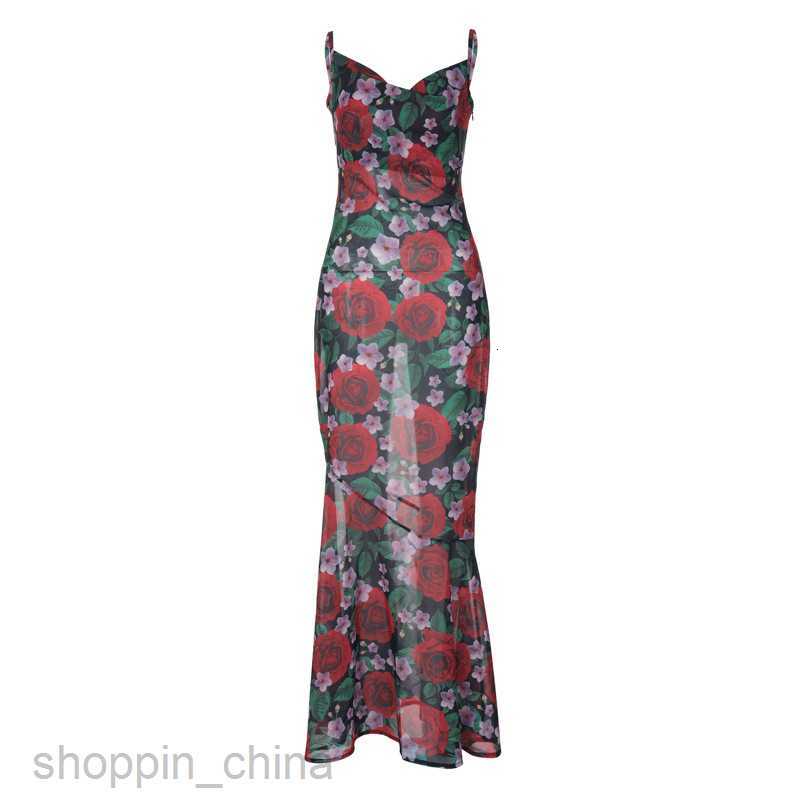 Basic Casual Women Dresses Spring Fashion New Sexy V-neck Elegance Versatile Slim Long Printed Strap Dress for Women
