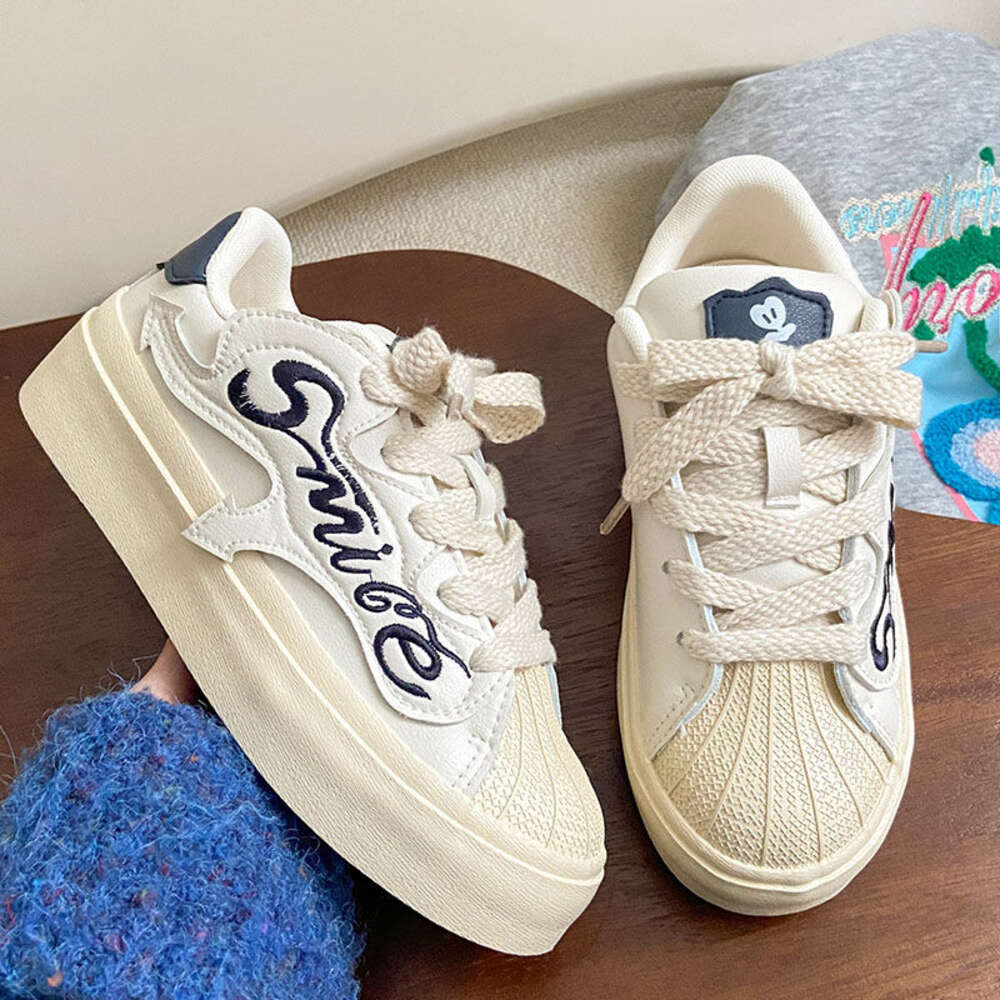Letter Embroidery Shell Head Small White Shoes Women's Summer New Style 2024 Casual All-match Student Thick-soled Sneakers Trend b5048