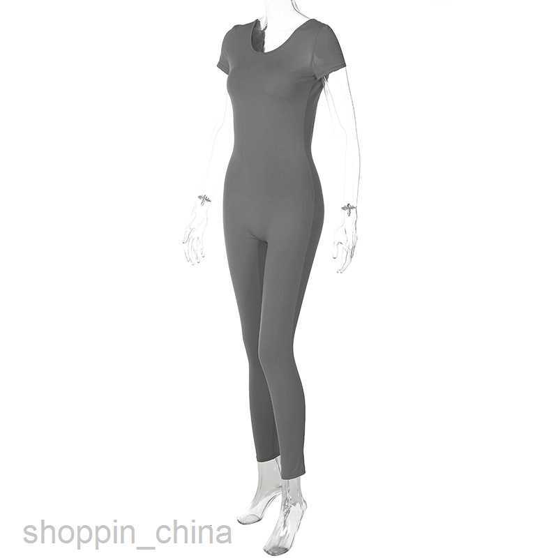 Women's Jumpsuits Rompers Summer Women's New Solid Color Short sleeved Backless Slim Fit and Hip Lifting Sports Fitness jumpsuit for Women