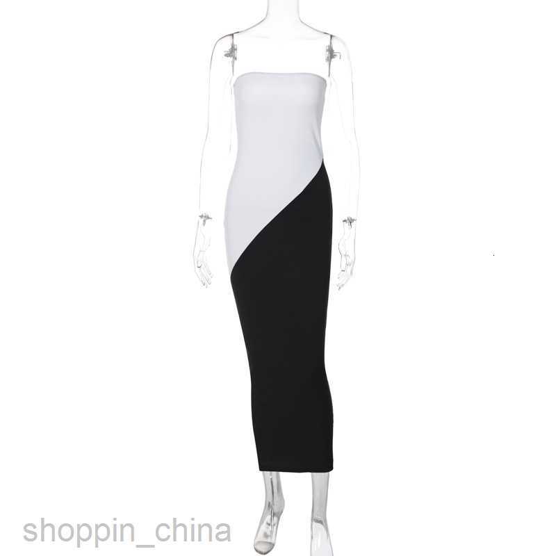 Basic Casual Dresses Women's clothing spring/summer new color blocking patchwork strapless long dress slim fit buttocks wrapped dress for women
