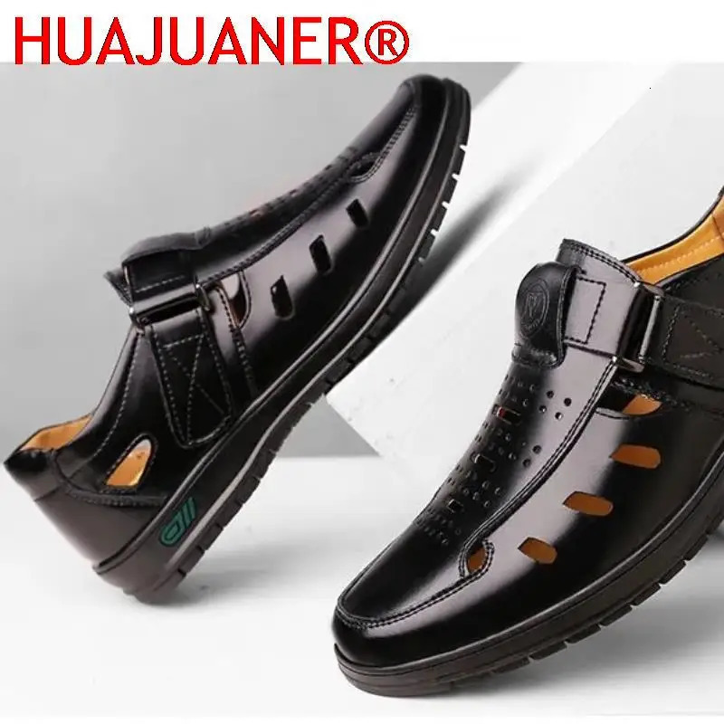 Summer Men Sandals Cozy Hollow Non-slip Soft Cool Lighted Breathable All-match Classic Wearable Fashion Casual Leather Sandals 240612