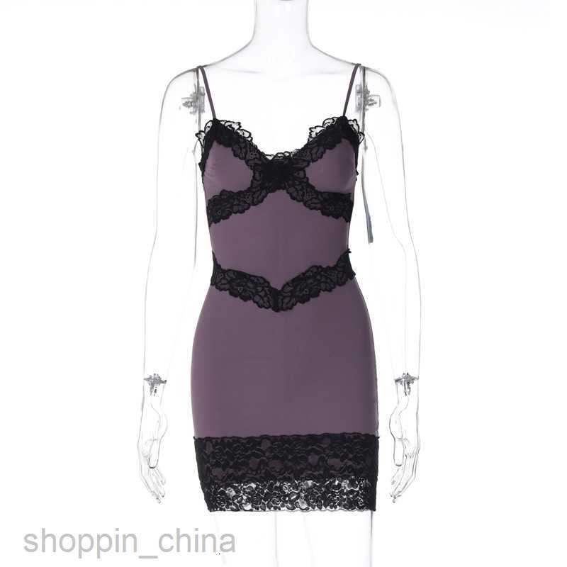 Basic Casual Dresses style new sexy V-neck patchwork lace edge pure desire suspender wrapped chest and buttocks short dress