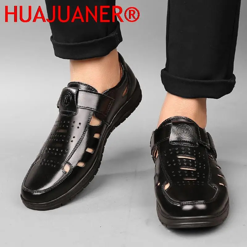 Summer Men Sandals Cozy Hollow Non-slip Soft Cool Lighted Breathable All-match Classic Wearable Fashion Casual Leather Sandals 240612