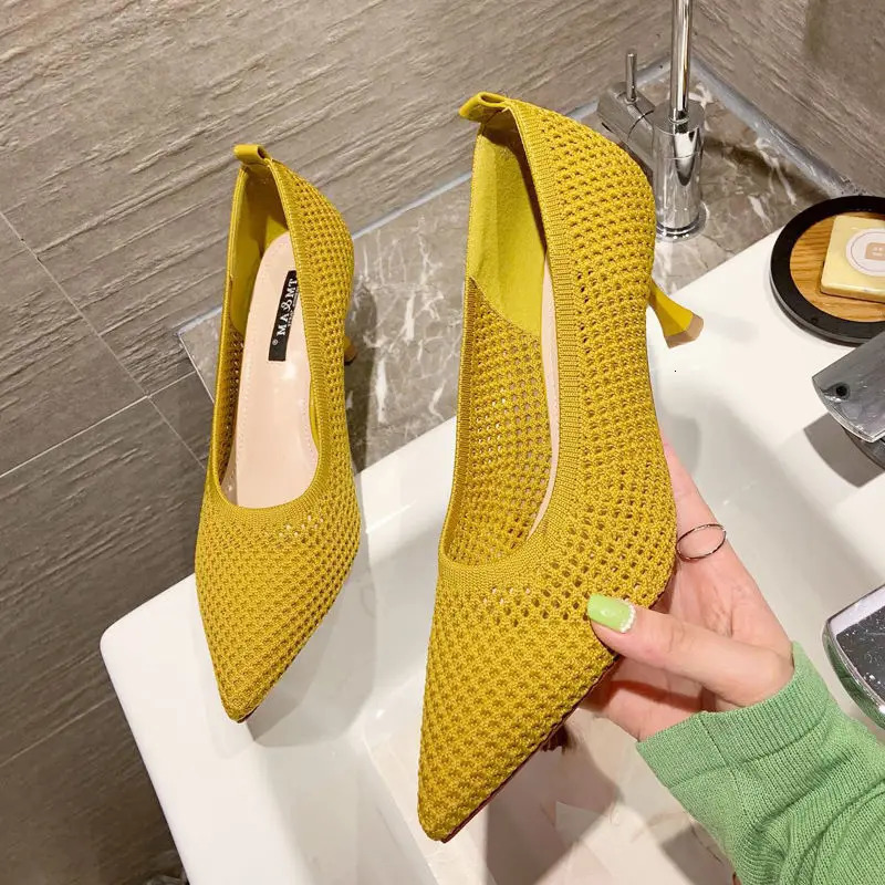 Women Pumps Summer Comfortable Triangle Heeled Party Shoes Stiletto Sexy Single Shoes Flying Woven Mesh Breathable Women Shoes 240612