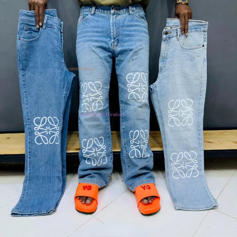 Y2k American Retro Jeans Men Women Ins Net Red Gangster Handsome Straight Jeans Summer Loose Pattern Printing Couple Pants 240531 - view 6