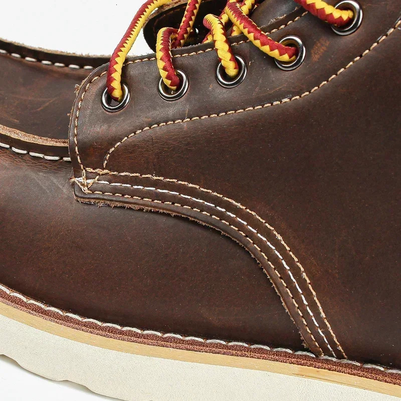 Mens Boots American Retro Tooling Boots Casual Crazy Horse Leather Vintage Man Lace Up Ankle Boots Hombre Zapatillas Hombre 240612