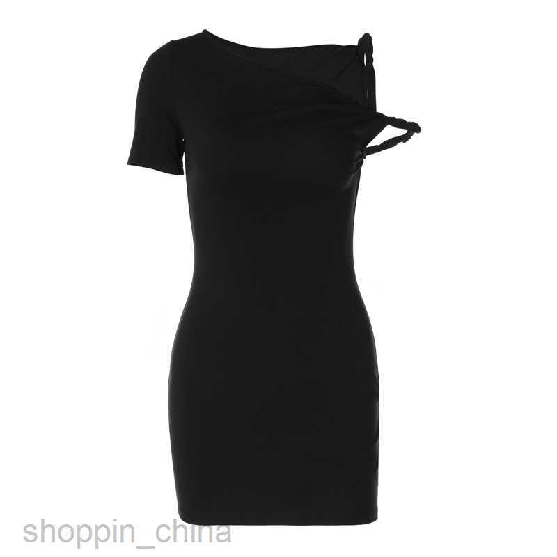 Basic Casual Women Dresses new patchwork twisted strap single sleeved slim sexy style buttocks wrapped short dress