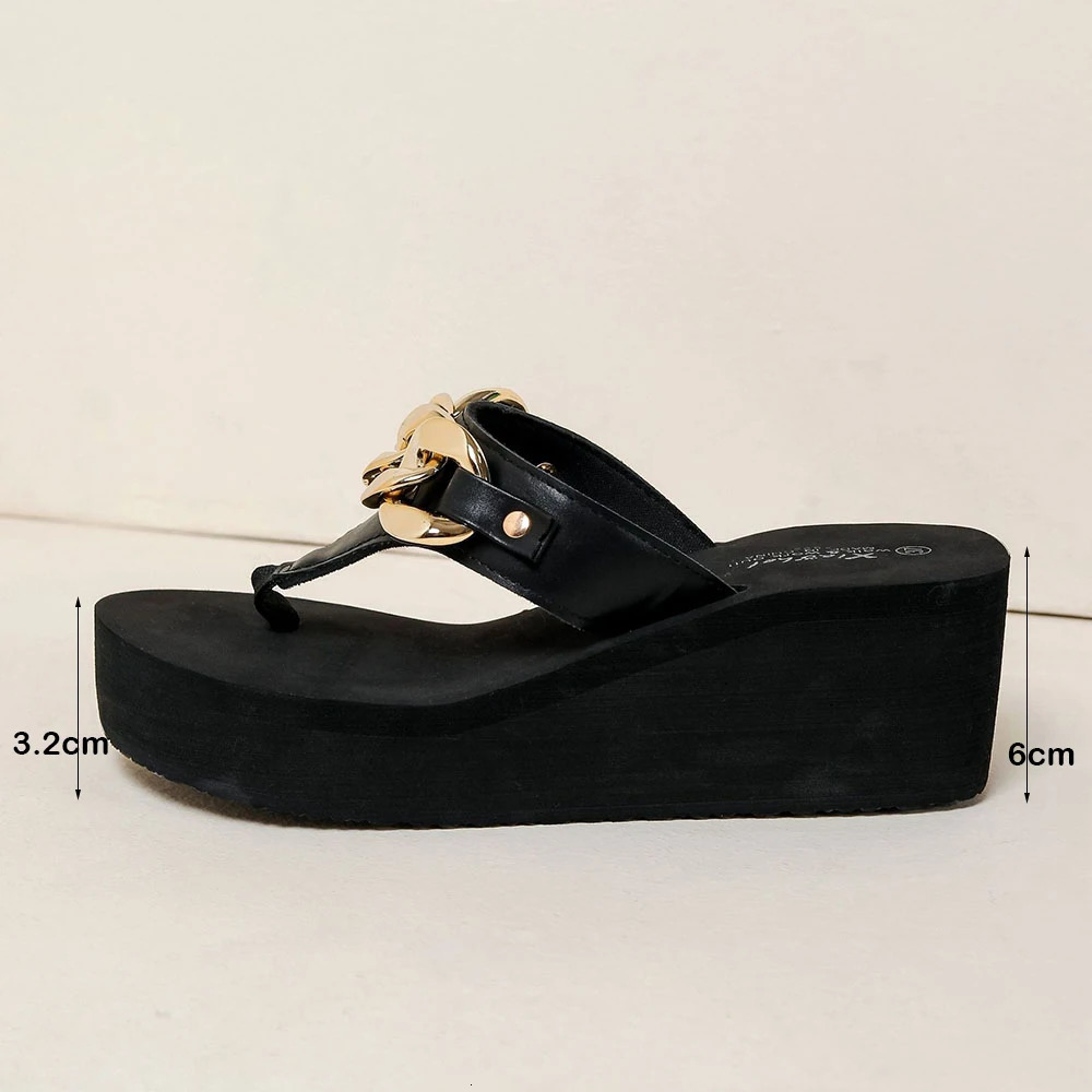 Women Summer Slippers Vacation Flip Flop 6cm Platform Sandals With Chain Charms Beach Non-Slip Slides Casual Outdoor Shoe Female 240613