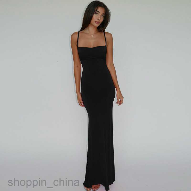 Basic Casual Women Dresses Spring Women's Fashion New Sexy Slim Open Back Strap Solid Color Dress for Women