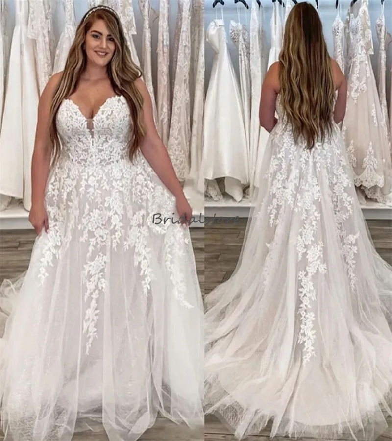 Boho Plus Size Wedding Dress 2024 Sweetheart Appliques Lace Country Garden Bride Dress Elegant Women Country Civil Beach Bridal Dress Vestios Novias R