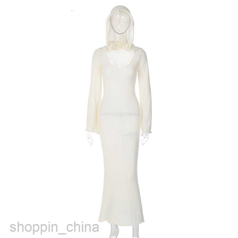 Basic Casual Women Dresses New hooded fashion item women's solid color loose long sleeved sexy and slightly transparent street style dress
