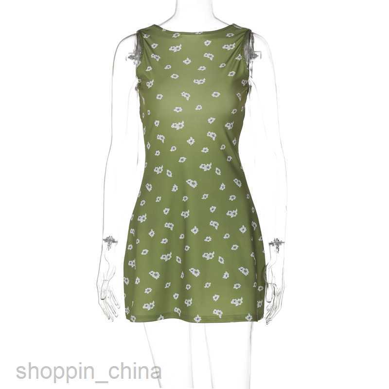 Basic Casual Dresses Street style summer sweet and sexy backless round neck floral loose and versatile skirt new style dress