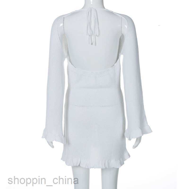 Basic Casual Women Dresses New Fashionable Style Sexy Hollow Open Back Lace up Neck Tie Long Sleeves Wrapped Hip Fish Tail Dress