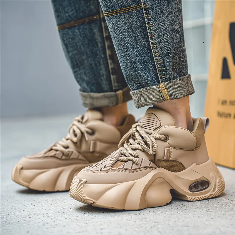 Original Fashion Mens Height Increasing Sneakers Retro Brown Casual Sneakers Trendy Platform Sports Shoes Men Chunky Shoes 240612