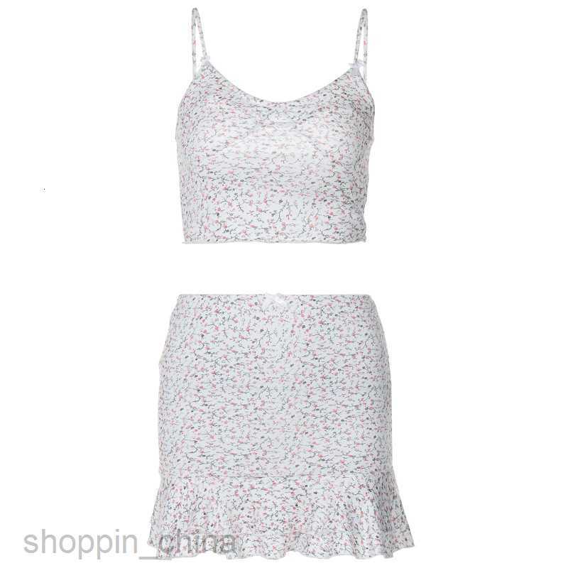 Two Piece Dress Sets style new super sweet fashionable floral sexy small suspender slim fit wave edge short skirt set for women