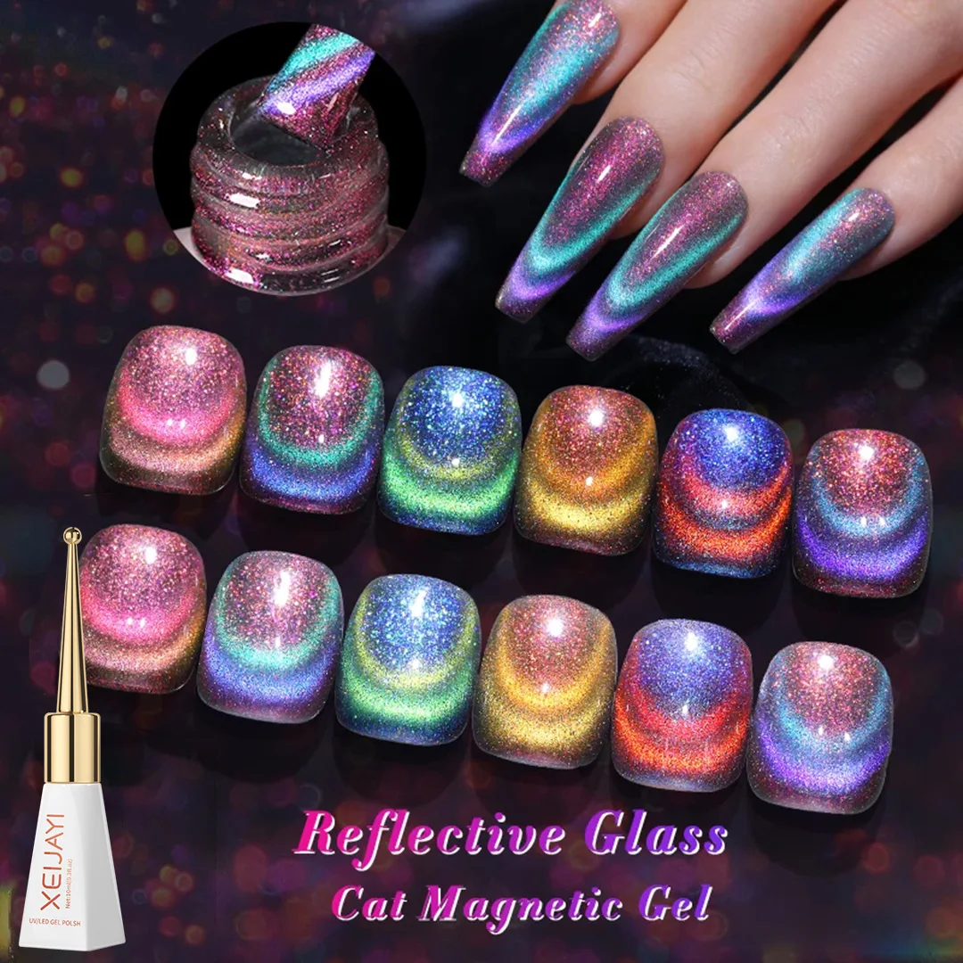 Reflective Sparkling Gel Nail Polish Phantom Flowing Sand Double Light Cat Magnetic Gel Polish Permanent Uv Top Coat Nail Art