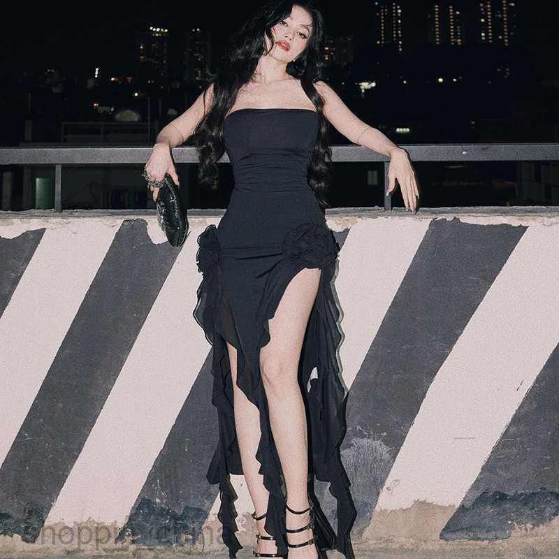 Basic Casual Women Dresses Style New Women's Dress Sexy Style Wrapped Chest Splice Lace Open Leg Medium Dress Women