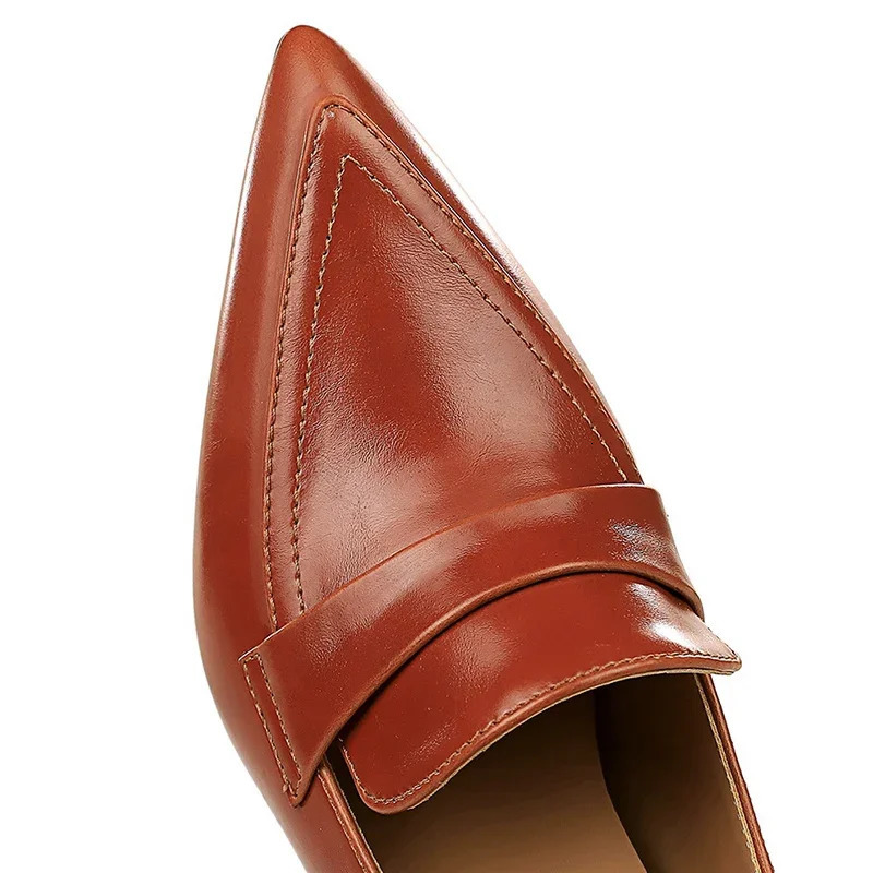 Elegant Women 8cm High Heels Slipony Pumps Retro Classic Pu Leather Stiletto Thin Heels Lady Brown Office Roman Simple Shoes 240612