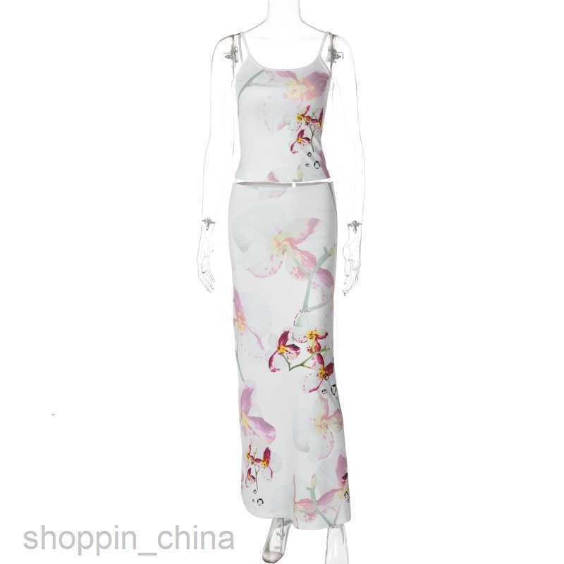 Two Piece Dress Sets Feng Women's Summer New Printed camisole vest slim fit long skirt two-piece fashion set