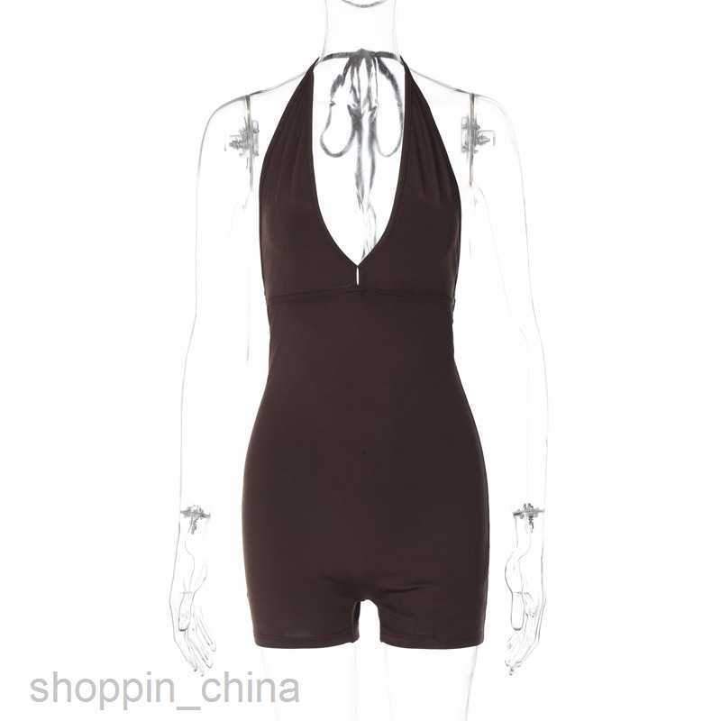 Women's Jumpsuits Rompers Women's clothing 2.24 summer new lace up backless pleated tight peach buttocks sports yoga jumpsuit