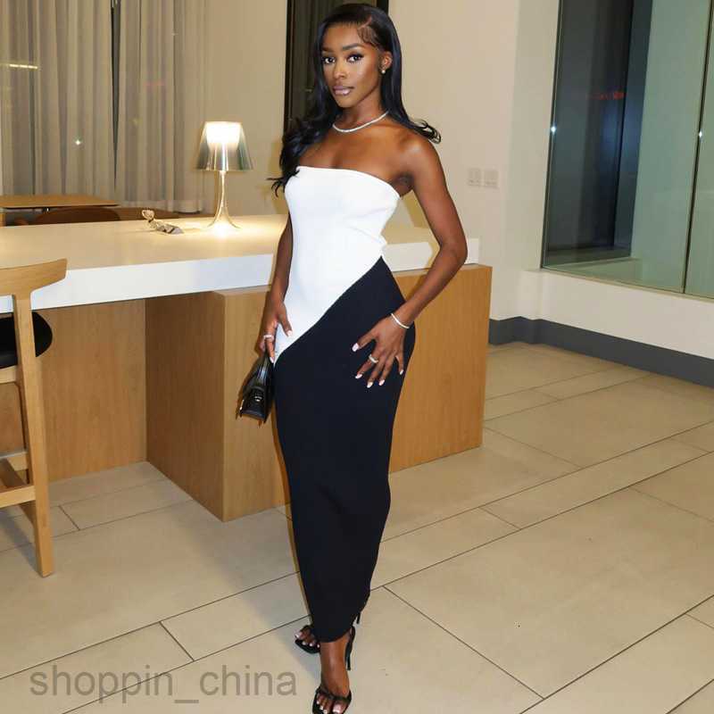 Basic Casual Dresses Women's clothing spring/summer new color blocking patchwork strapless long dress slim fit buttocks wrapped dress for women