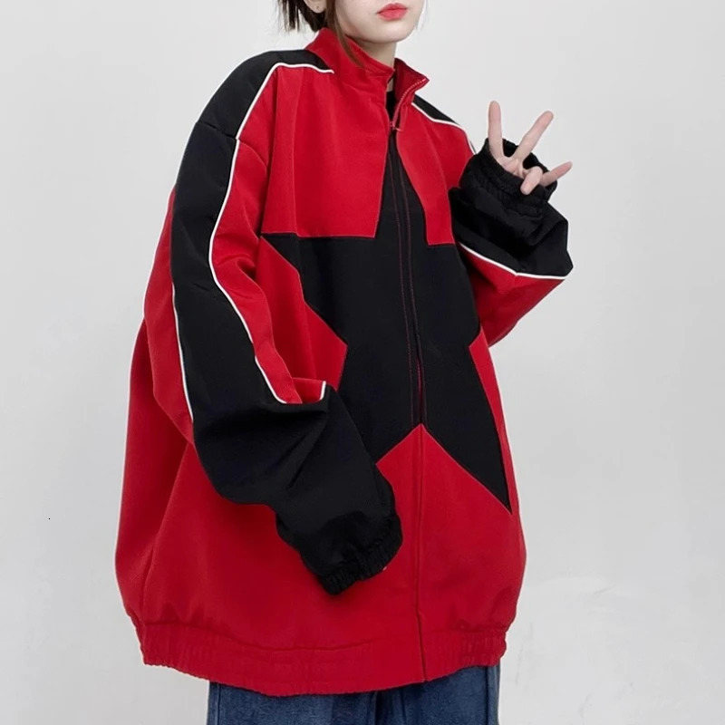 Vintage Bomber Jackets Men Woman Patchwork Star Pattern Loose Varsity Coats Y2k Harajuku Spring Hip Hop Baseball Uniform Outwear 240530