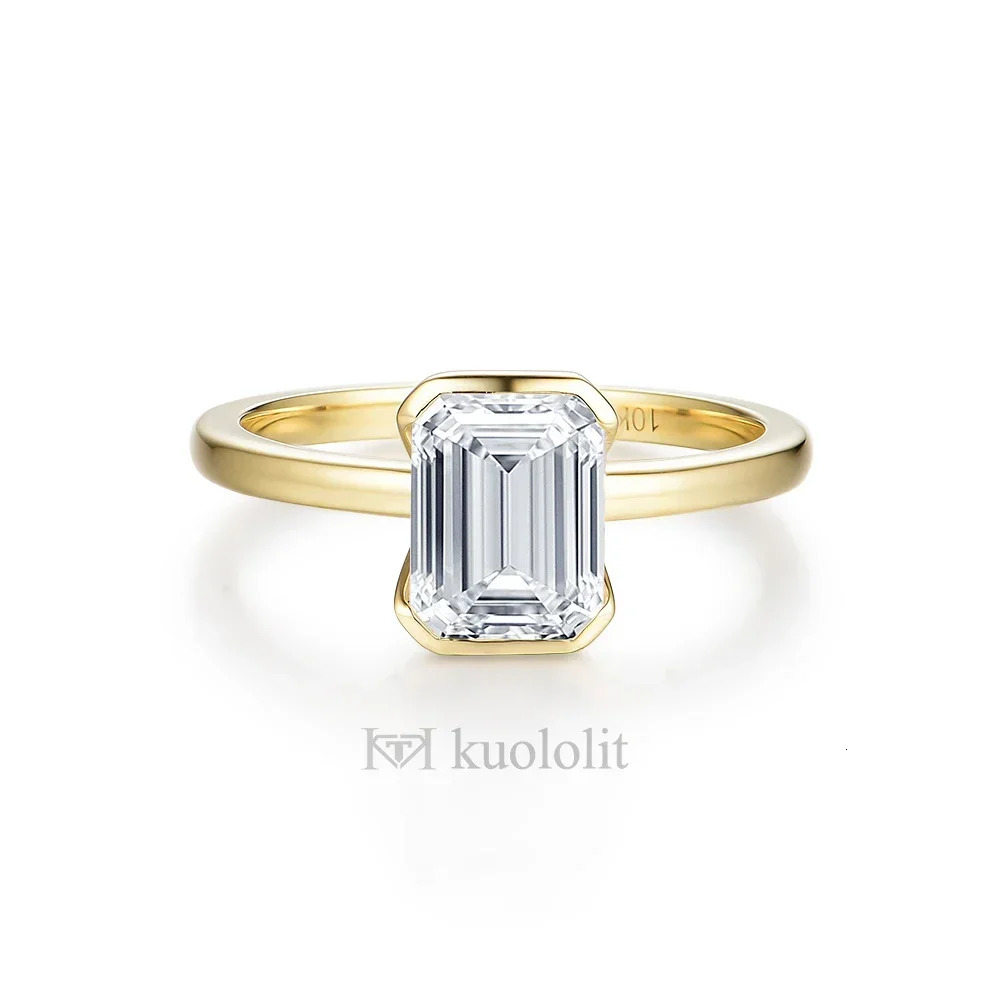 Kuololit 3CT Emerald Cut Ring for Women Soild 18K 14K Yellow Gold D/VVS1 Diamond Ring for Engagement Christmas Gifts 240530