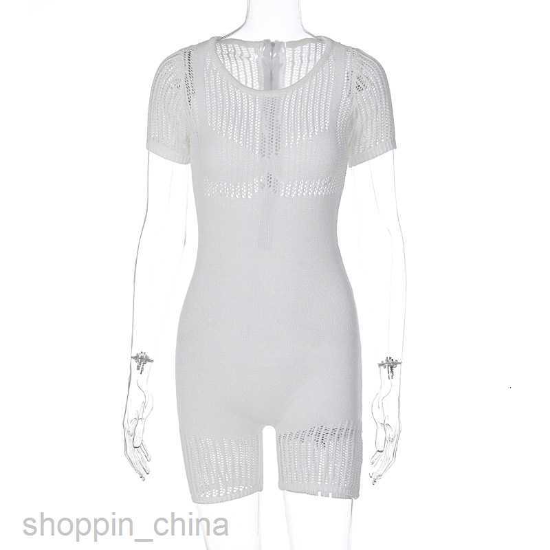 Women's Jumpsuits Rompers Feng Summer Women's New Zipper Sexy Hollow Tight Lifting Hip Knitted jumpsuit shorts for women