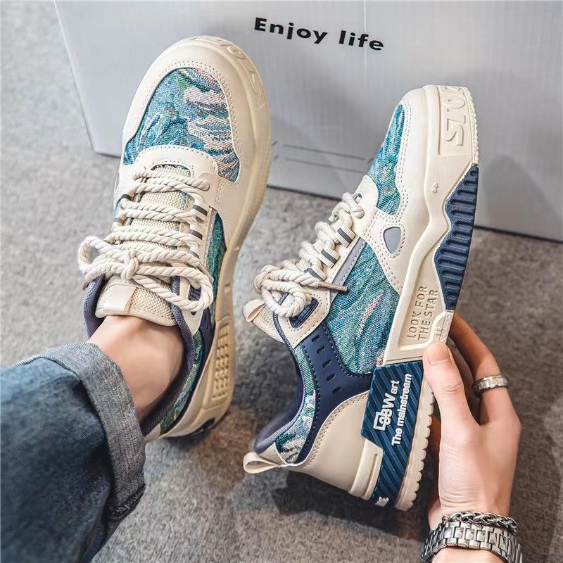 Men Lace-up Four Season Sports Shoes Fashion Pattern Trainers Sneakers