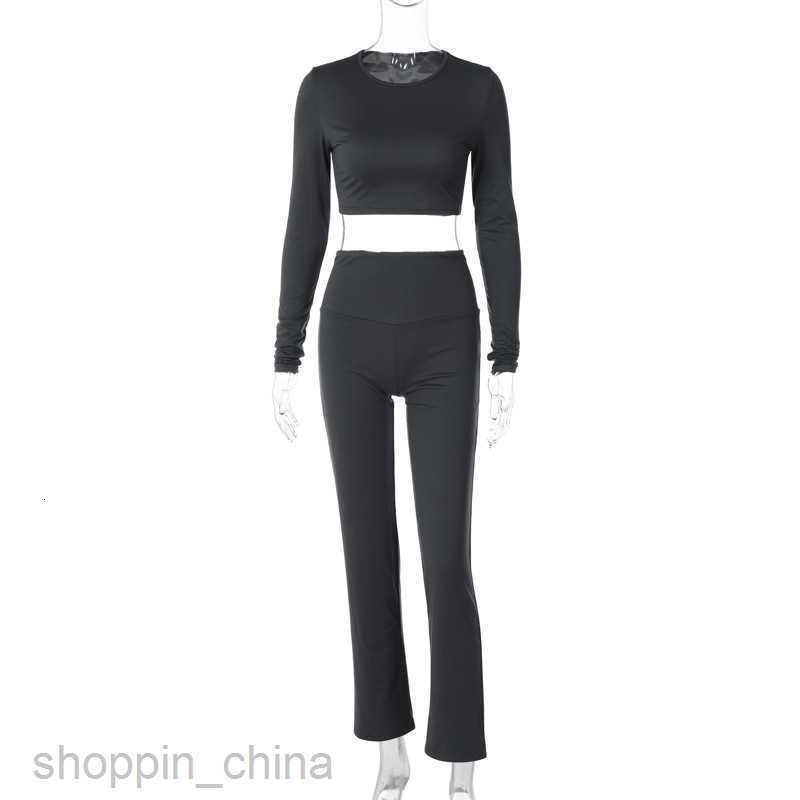 Women's Jumpsuits Rompers Feng Spring Women's New Round Neck Long Sleeve Slim Fit Pants Two Piece Fashion Casual Set