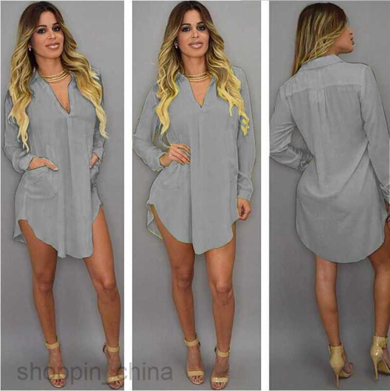 Designer Women Summer Beach Chiffon Dress Casual Long Sleeve Mini Party Blouse Shirt Dresses Plus Size Women Clothing S02