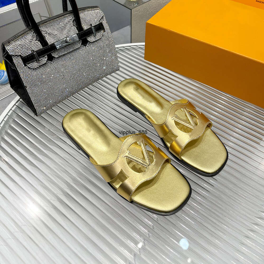 Designer Slippers Women Beach Sandal Mules Flat Slides Lettering Fabric cutout L circle signature on its strap Slippers Womens Summer Outdoor Leather sole Shoes 35