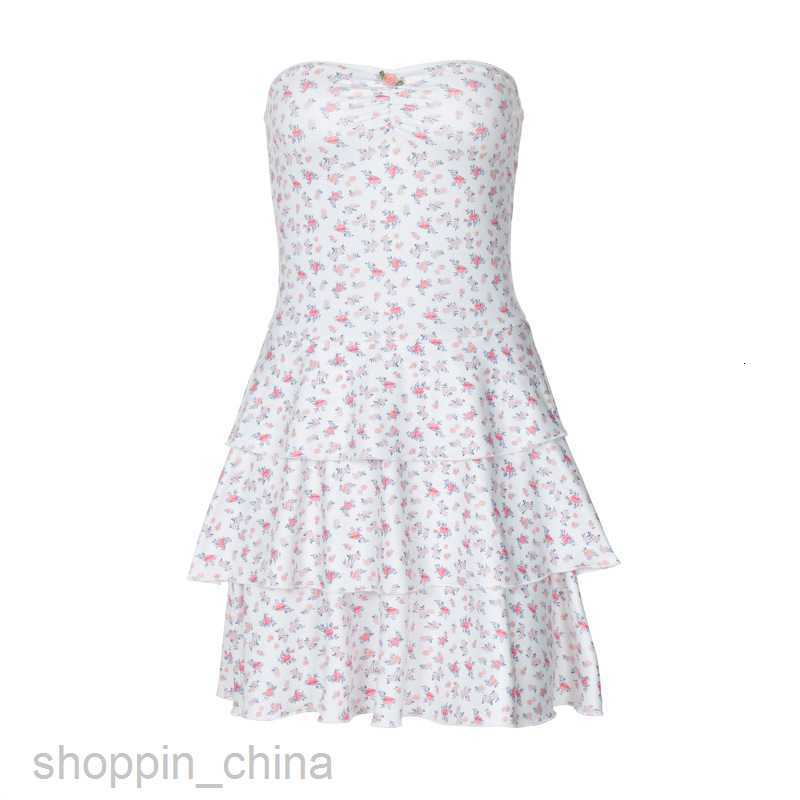 Basic Casual Dresses style summer new fashion cake floral wrap chest three-layer skirt edge sweet dress
