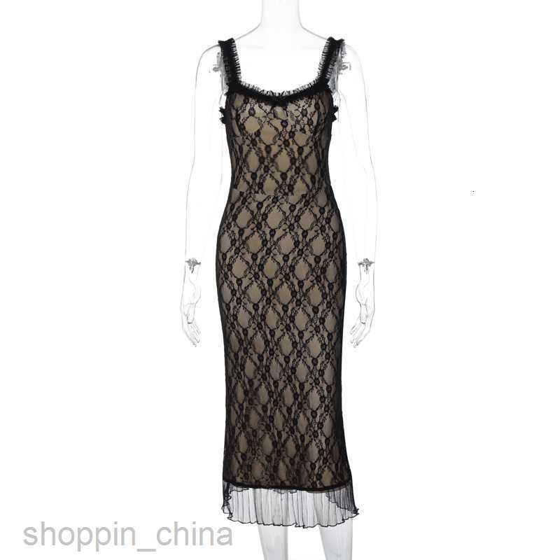 Basic Casual Women Dresses New Sexy Lace Details Chest Bow Tie Style Middle Style Strap Dress for Women