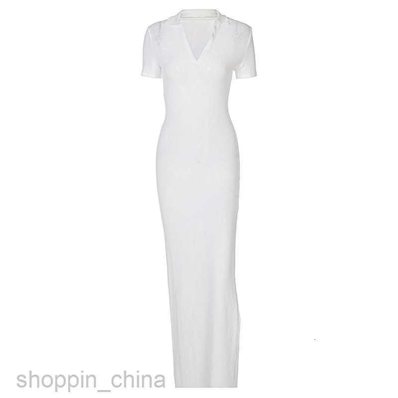 Basic Casual Dresses Skirt Spring New Solid V-neck Style Long Dress Split Dress