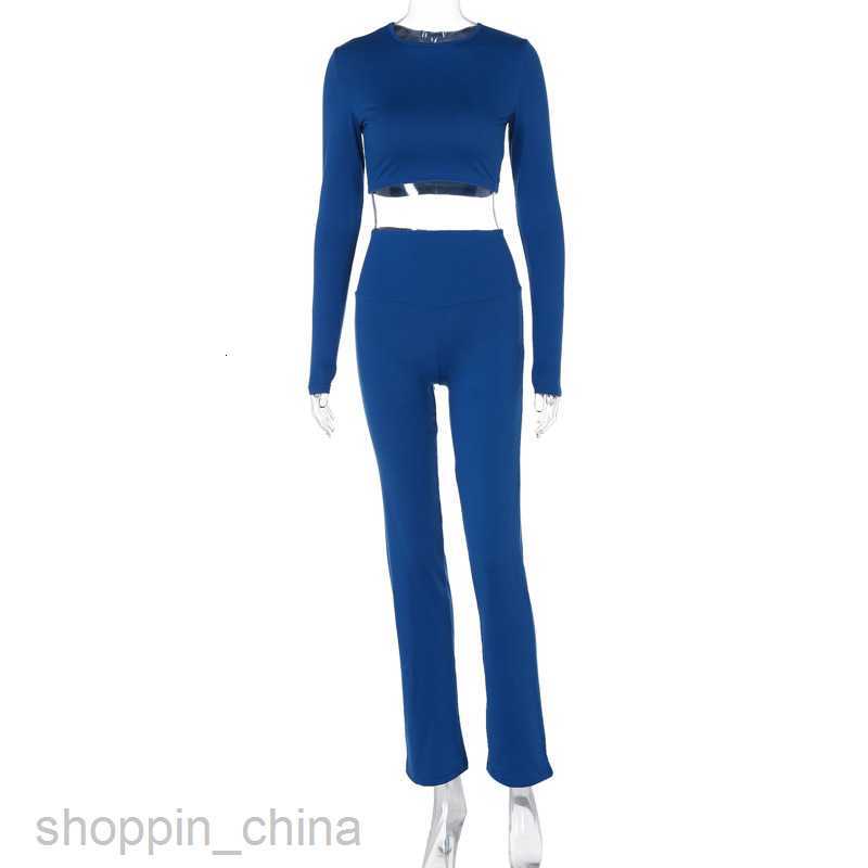 Women's Jumpsuits Rompers Feng Spring Women's New Round Neck Long Sleeve Slim Fit Pants Two Piece Fashion Casual Set